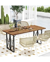 Costway 67'' Patio Rectangle Table Heavy-Duty Acacia Wood Dining Table with Umbrella Hole