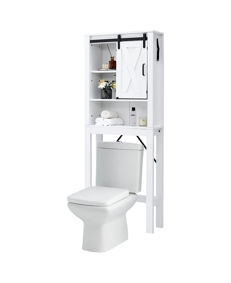 Costway Over the Toilet Bathroom Storage Cabinet with Sliding Barn Door & Adjustable Shelf
