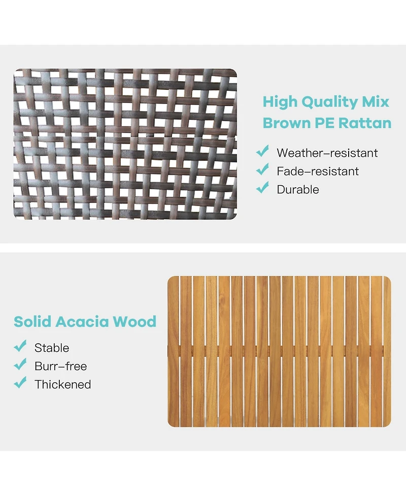 Costway 4PCS Patio Rattan Furniture Set Acacia Wood Cushioned Sofa