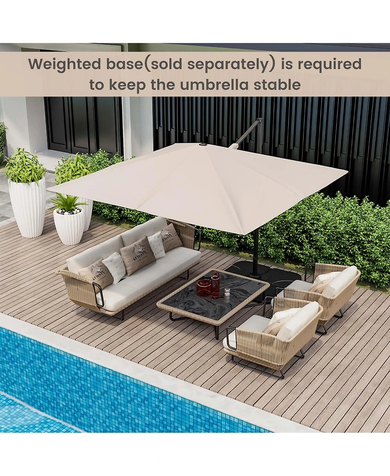 Costway Patio 9.5FT Square Cantilever Offset Hanging Umbrella 2-Tier 360° Outdoor