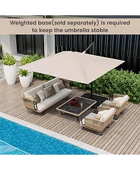 Costway Patio 9.5FT Square Cantilever Offset Hanging Umbrella 2-Tier 360° Outdoor