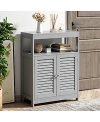Bathroom Floor Cabinet Storage Organizer with Open Shelf & Double Shutter Door
