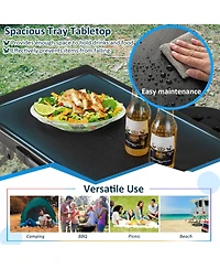 3-Piece Folding Table Stool Set with a Camping Table & 2 Retractable Led Stools