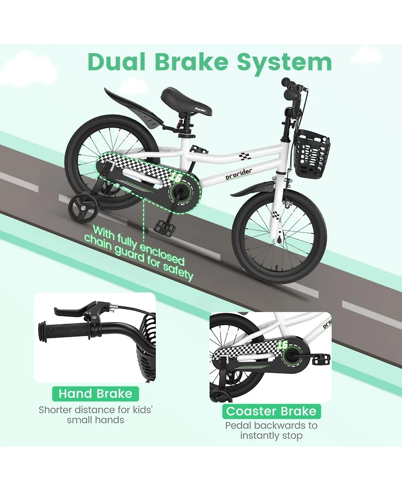 16'' Kid's Bike with Removable Training Wheels & Basket for 4-7 Years Old