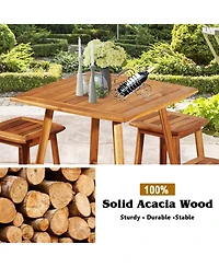 Costway 5PCS Acacia Patio Dining Set W/Square Table & 4 Stools Reddish
