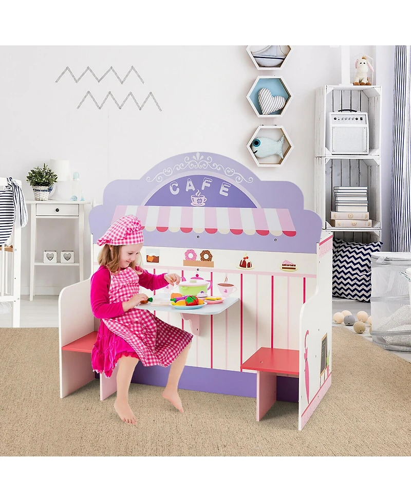 Costway 2 in 1 Kids Play Kitchen & Cafe Restaurant Wooden Pretend Cooking Playset Toy