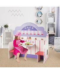 Costway 2 in 1 Kids Play Kitchen & Cafe Restaurant Wooden Pretend Cooking Playset Toy