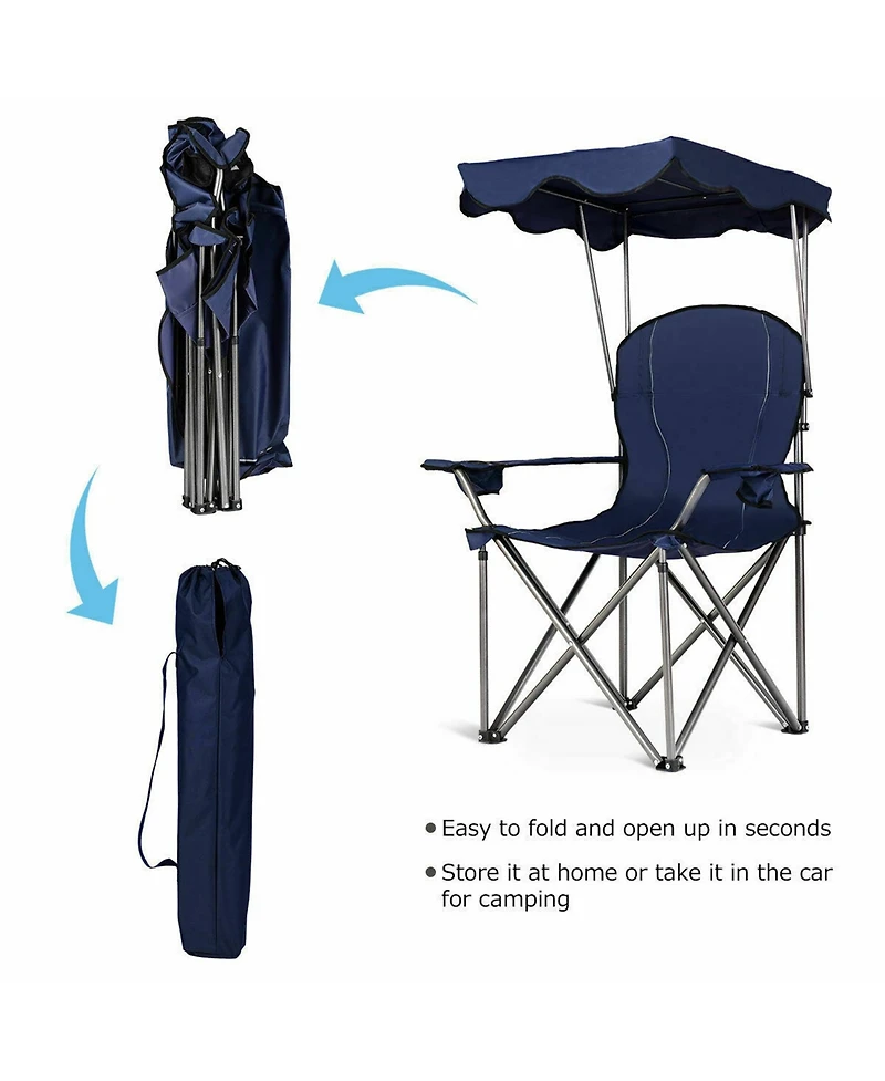 Gymax Folding Canopy Camping Chair Portable Beach w/ Carrying Bag Blue