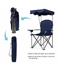 Gymax Folding Canopy Camping Chair Portable Beach w/ Carrying Bag Blue