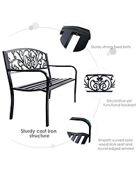 Costway 50'' Patio Park Garden Bench Porch Chair Steel Frame Cast Iron Backrest