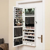 Costway Wall Mount Mirrored Jewelry Cabinet Organizer Led Lights