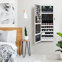 Costway Wall Mount Mirrored Jewelry Cabinet Organizer Led Lights
