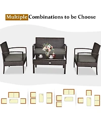 Costway 4PCS Patio Rattan Wicker Furniture Set Brown Loveseat Sofa