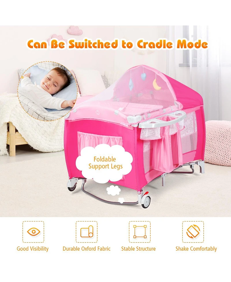 Costway Foldable Baby Crib Playpen Travel Infant Bassinet Bed