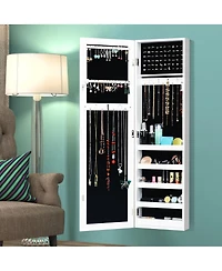 Costway Door Mounted Mirrored Jewelry Cabinet Storage Organizer White