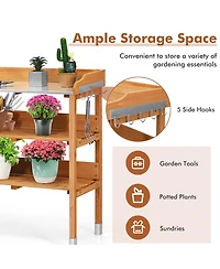 Garden Wooden Potting Bench Work Station Table Tool Storage Shelf W/Hook