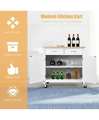 Costway Modern Rolling Kitchen Cart Island Wood Top Storage Trolley Cabinet Utility New White
