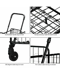 Folding Shopping Cart Jumbo Basket Rolling Utility Trolley Adjustable Handle