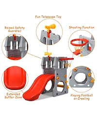 Costway Children Castle Slide Play Slide with Basketball Hoop and Telescope Toy
