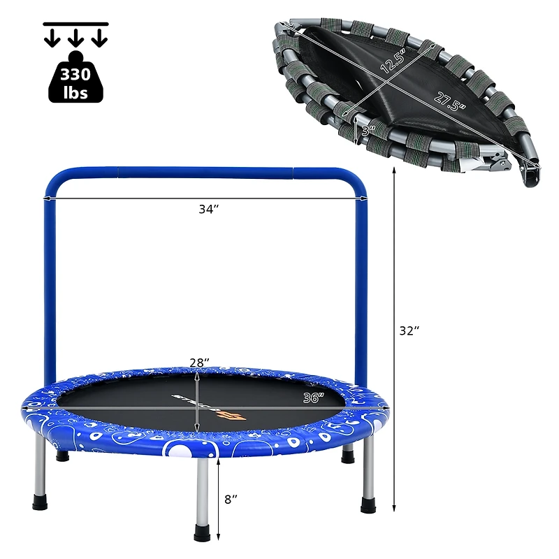 36'' Kids Trampoline Rebounder W/Full Covered Handrail