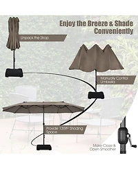 15FT Double-Sided Twin Patio Umbrella Sun Shade Outdoor Crank Market Base