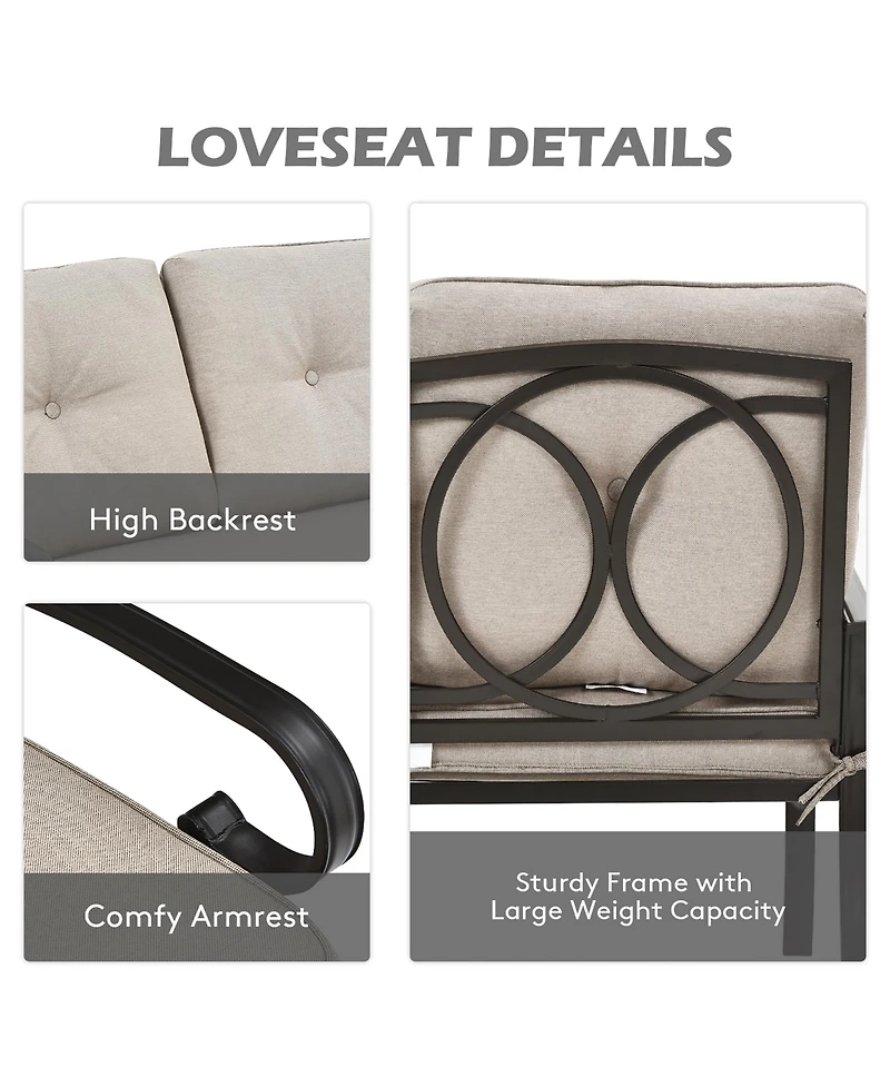 2PCS Patio Loveseat Bench Table Furniture Set Cushioned Chair