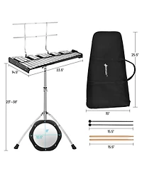 Costway 32 Note Glockenspiel xylophone Percussion Bell Kit w/ Adjustable Stand