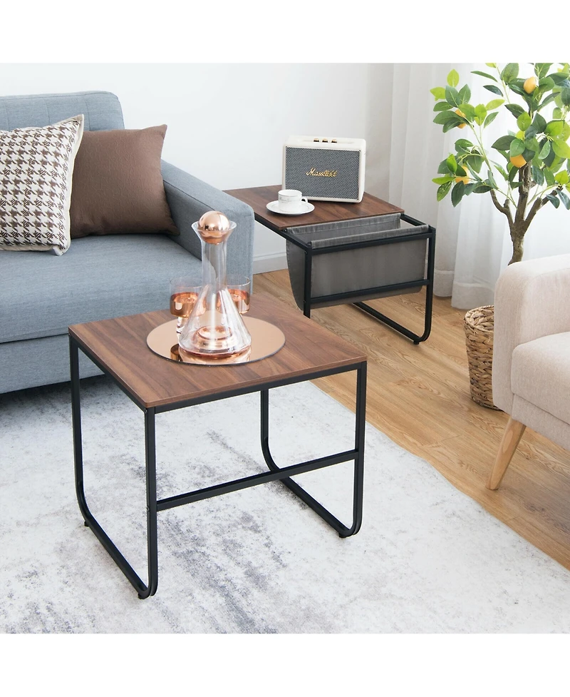 Nesting Coffee Table Set of 2 Industrial Stackable Side Table