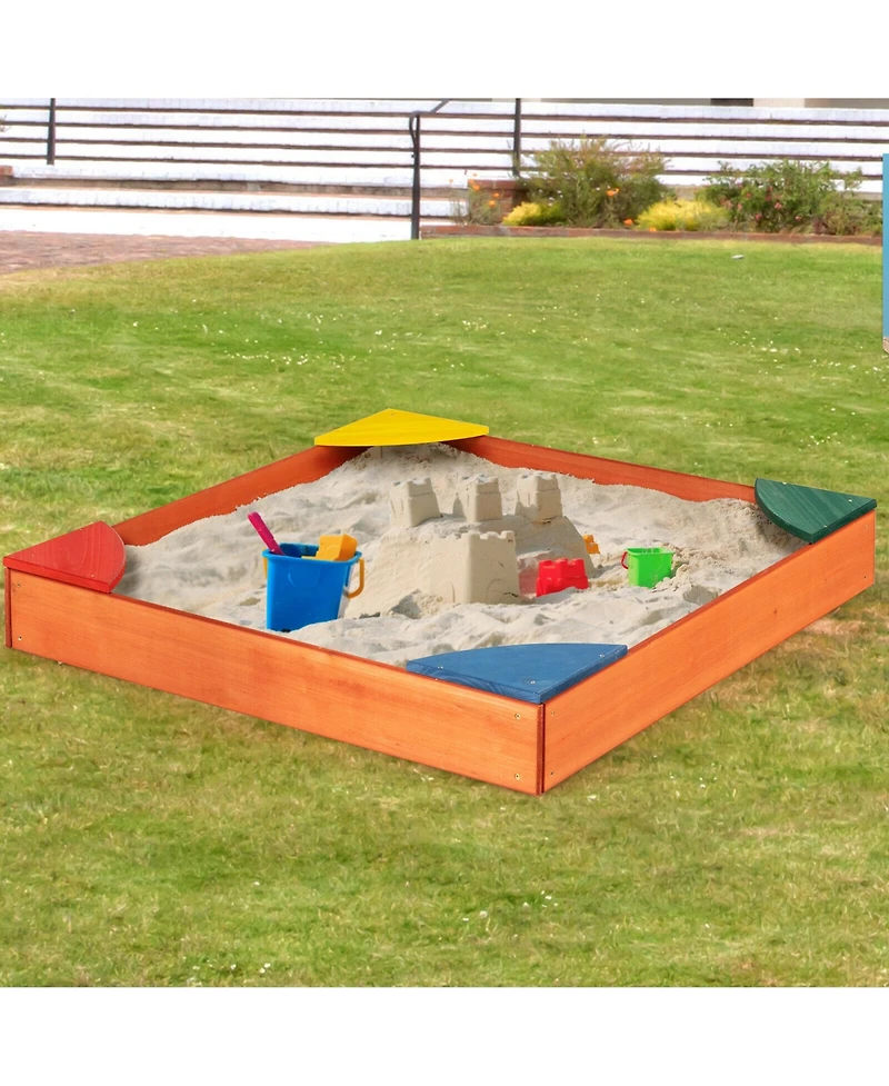 Kids Wooden Backyard Sandbox W/ Built-in Corner Seating Kid's Outdoor Furniture