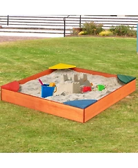 Kids Wooden Backyard Sandbox W/ Built-in Corner Seating Kid's Outdoor Furniture