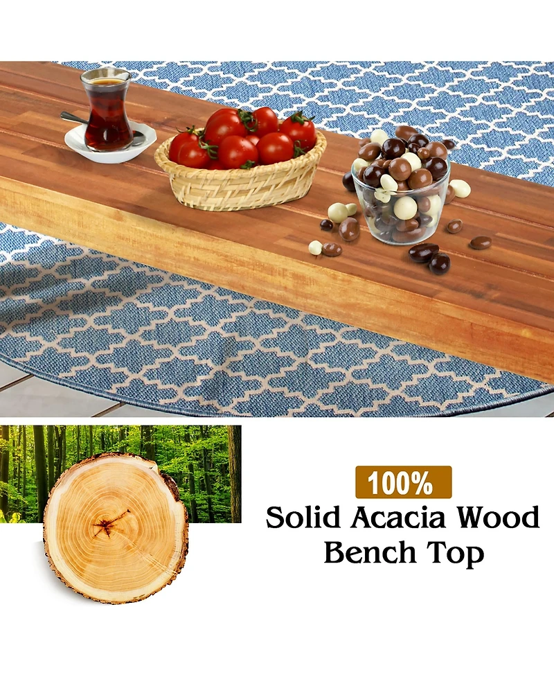 Costway Patio Acacia Wood Dining Bench Seat with Rustic Steel Legs for Outdoor Indoor