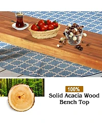 Costway Patio Acacia Wood Dining Bench Seat with Rustic Steel Legs for Outdoor Indoor