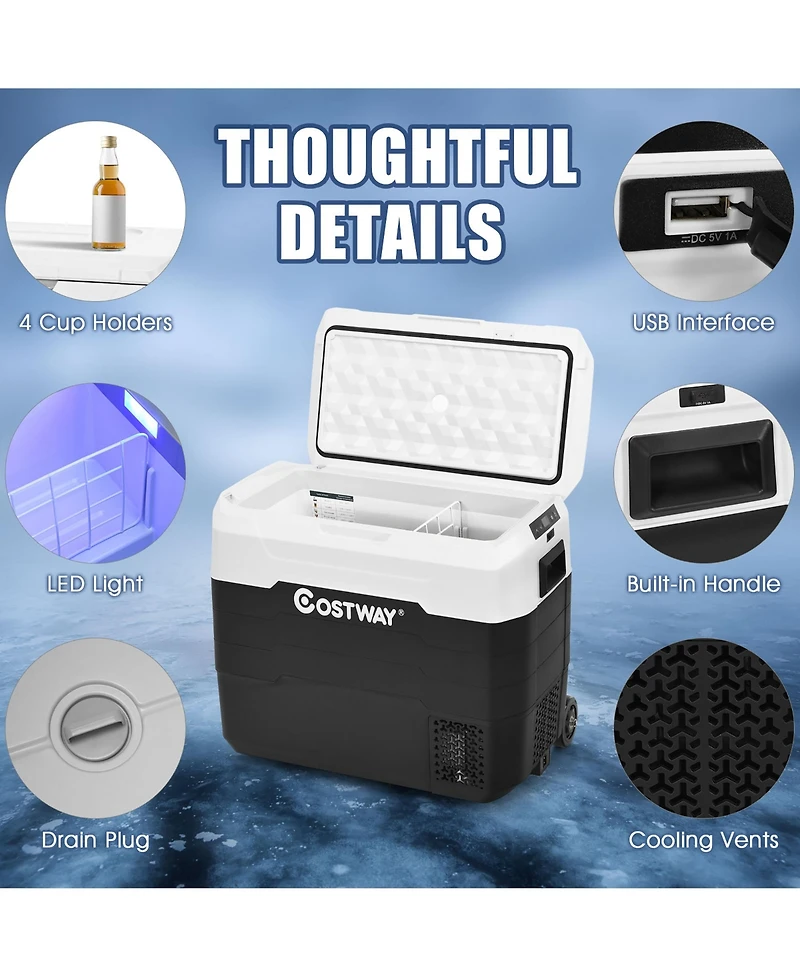 Costway 42 Qt Portable Car Refrigerator Dual-Zone Car Cooler