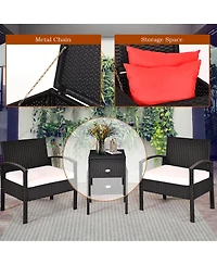 3PC Outdoor Patio Rattan Furniture Set Storage Coffee Table Cushioned Sofa