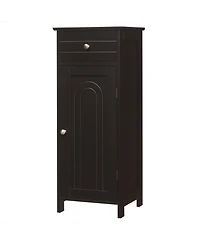 Bathroom Floor Cabinet Wooden Storage Organizer Free-Standing w/ Drawer & Shelf