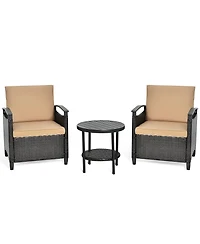 3PCS Patio Rattan Furniture Set Cushioned Sofa Storage Table W/ Shelf Garden