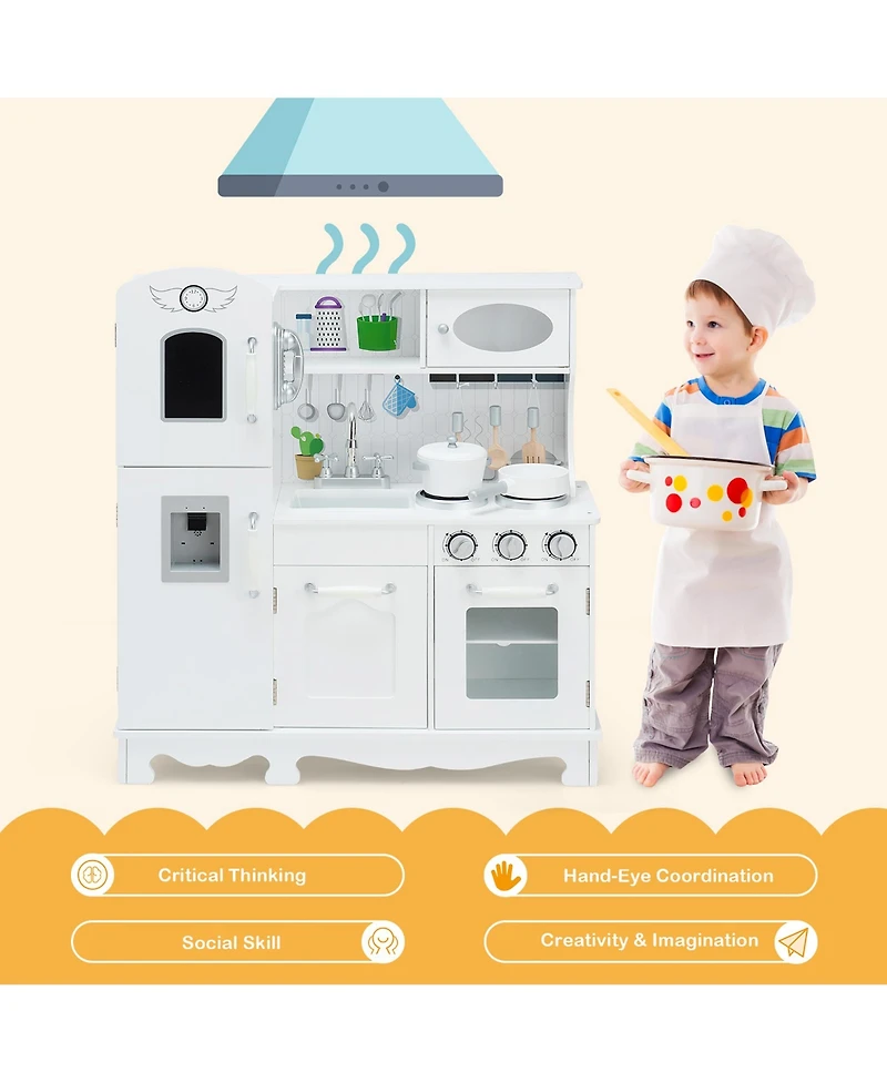 Costway Play Kitchen Pretend Play Cookware Set Toys for Kids w/ Water Dispenser