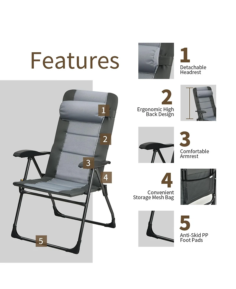 4PCS Patio Folding Dining Chair Ottoman Set Recliner Adjustable