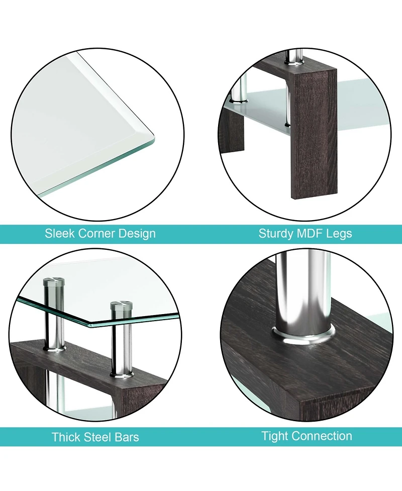 Rectangle Glass Coffee Table Metal Legs End Livingroom