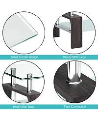 Rectangle Glass Coffee Table Metal Legs End Livingroom