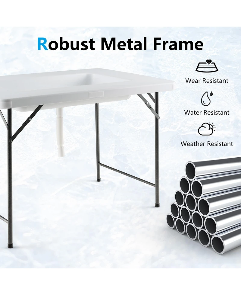 Sugift 4 Feet Folding Ice Bin Table with Skirt for Camping Picnic Wedding