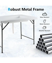 Sugift 4 Feet Folding Ice Bin Table with Skirt for Camping Picnic Wedding