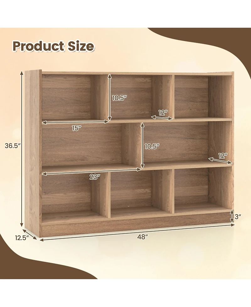 8 Cube 3-Tier Open Wooden Bookshelf Toy Storage Organizer with Anti-toppling Kits