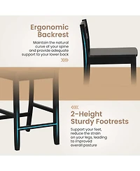 24-Inch Wooden Bar Stools Set of with Ergonomic Backrest Counter Height