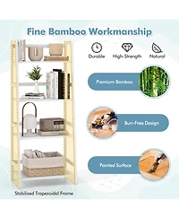 Multifunctional 4 Shelf Bamboo Bookcase Ladder Plant Flower Stand Rack Storage