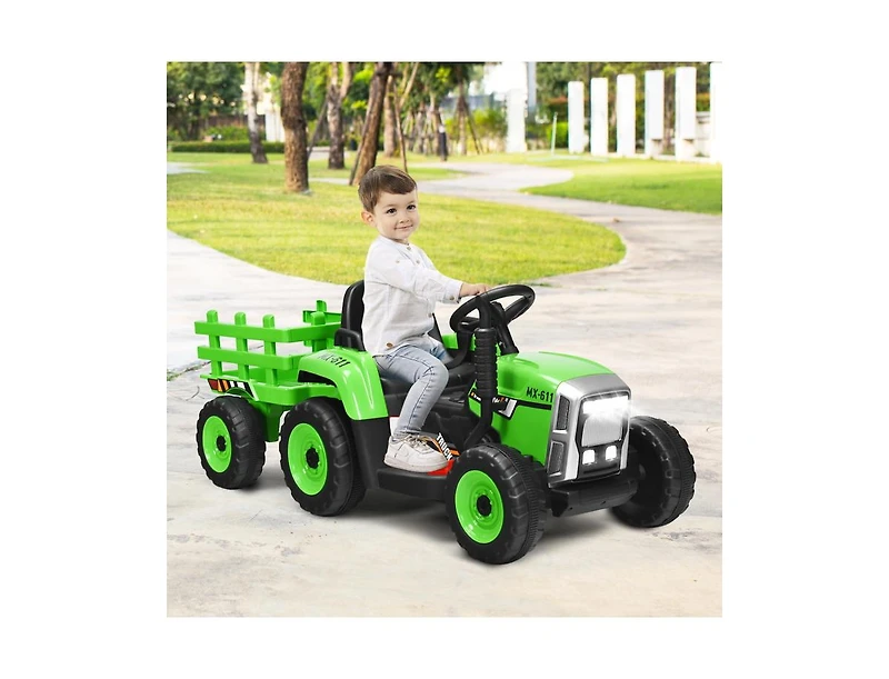 Slickblue 12V Ride on Tractor with 3-Gear-Shift Ground Loader for Kids 3+ Years Old