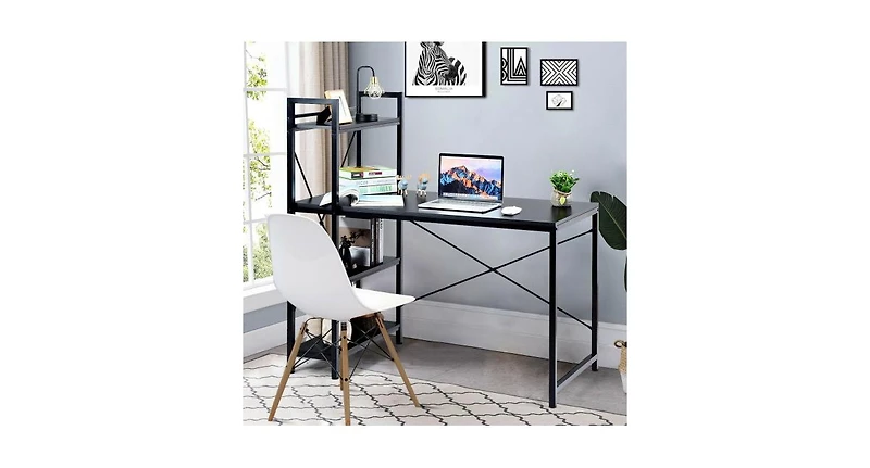 Slickblue 4 Tier Storage Shelves Computer Desk-Black