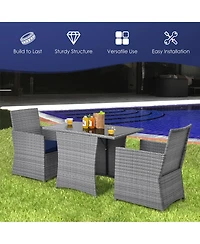 Gymax 3PCS Outdoor Rattan Conversation Set Patio Dining Table Set w/ Navy Cushions