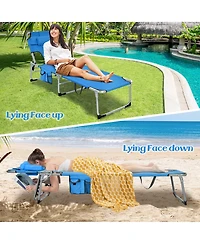 Gymax Folding Chaise Lounge Chair Bed Adjustable Outdoor Patio Beach Camping Recliner Blue
