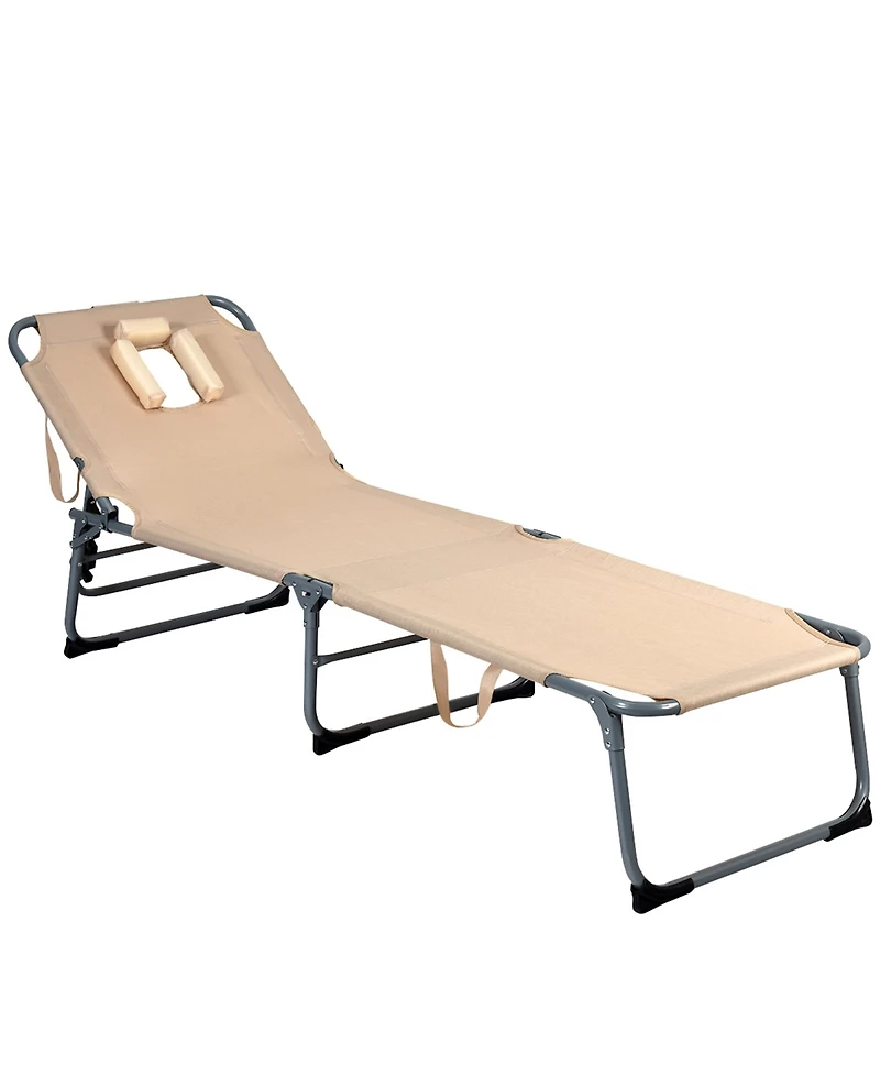 Gymax Folding Chaise Lounge Chair Bed Adjustable Outdoor Patio Beach Camping Recliner Beige